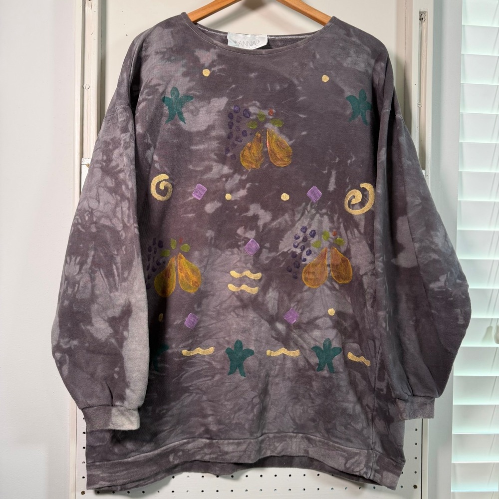 Vintage Anna Wear Sweatshirt Women's Gray Long Sleeve Art To Wear Funky Medium
